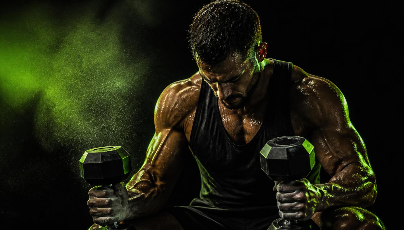 Atleta treinando com halteres em academia